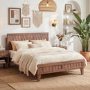 Twin Size Bed Frame Mid Century with Woven Accent Headboard by DirectDeals