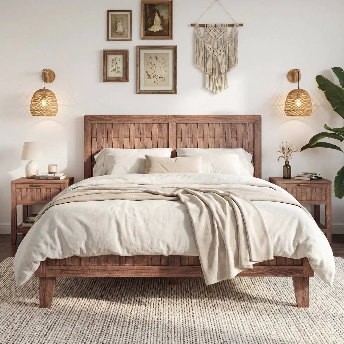 Twin Size Bed Frame Mid Century with Woven Accent Headboard, photo 12 of 16