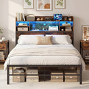 Full Size Bed Frame with Headboard LED Lights and Charging Station by DirectDeals