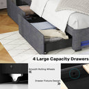 Full Size Bed Frame with LED Lights Wingback Headboard and Charging Station-Grey