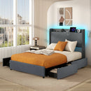Full/Queen Size Bed Frame with LED Lights and Charging Station by LJGDeals