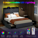 Full/Queen Size Bed Frame with LED Lights and Charging Station by LJGDeals