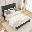 Full/Queen/Twin Size Bed Frame with Vertical Channel Tufted Headboard and Wooden Slats by LJGDeals