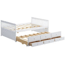 Full Size Wood Daybed Frame with Trundle Bed and 3 Storage Drawers-White by LJGDeals