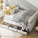 Full Size Wood Daybed Frame with Trundle Bed and 3 Storage Drawers-White by LJGDeals