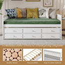 Full Size Wood Daybed Frame with Trundle Bed and 3 Storage Drawers-White by LJGDeals