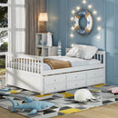 Full Size Wood Daybed Frame with Trundle Bed and 3 Storage Drawers-White by LJGDeals