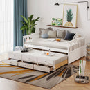 Full Size Wood Daybed Frame with Trundle Bed and 3 Storage Drawers-White by LJGDeals