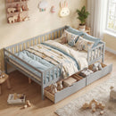 Full Size Daybed with Fence and 2 Drawers for Boys and Girls