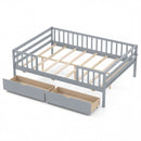 Full Size Daybed with Fence and 2 Drawers for Boys and Girls