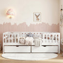 Full Size Daybed with Fence and 2 Drawers for Boys and Girls