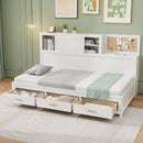 Twin/Full Size Wooden Daybed with 3 Drawers with Storage Shelves
