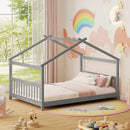 Full Size House Bed Montessori Floor Bed with Headboard by LJGDeals