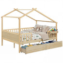 Full Size House Bed with Roof and Fence Rails for Kid by LJGDeals