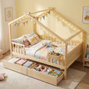 Full Size House Bed with Roof and Fence Rails for Kid by LJGDeals