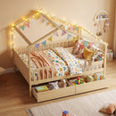 Full Size House Bed with Roof and Fence Rails for Kid by LJGDeals