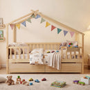 Full Size House Bed with Roof and Fence Rails for Kid by LJGDeals