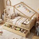 Full Size House Bed with Roof and Fence Rails for Kid by LJGDeals