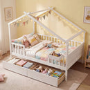 Full Size House Bed with Roof and Fence Rails for Kid by LJGDeals