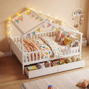 Full Size House Bed with Roof and Fence Rails for Kid by LJGDeals