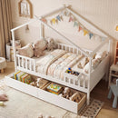 Full Size House Bed with Roof and Fence Rails for Kid by LJGDeals