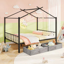Full Size Metal House Bed with 2 Fabric Drawers for Kids by LJGDeals