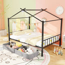 Full Size Metal House Bed with 2 Fabric Drawers for Kids by LJGDeals
