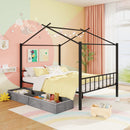 Full Size Metal House Bed with 2 Fabric Drawers for Kids by LJGDeals