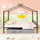 Full Size Metal House Bed with 2 Fabric Drawers for Kids by LJGDeals