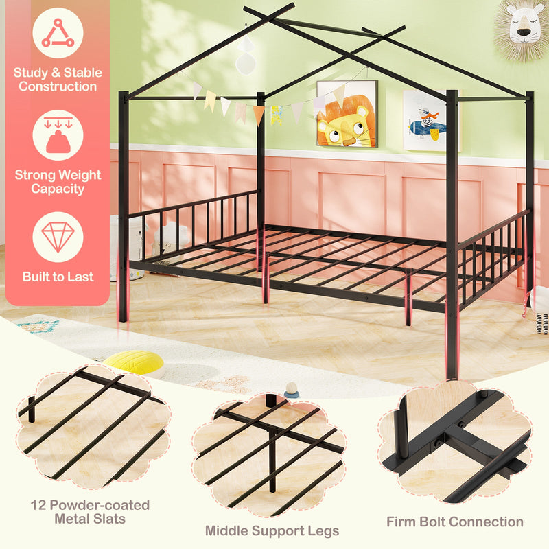 Full Size Metal House Bed with 2 Fabric Drawers for Kids-Black, photo 8 of 8