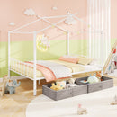 Full Size Metal House Bed with 2 Fabric Drawers for Kids-White