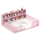 Full Size Montessori Floor Bed with Bookcase-Gray by DirectDeals