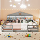 Full Size Montessori Floor Bed with Storage Compartments and Shelf