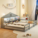 Full Size Montessori Floor Bed with Storage Compartments and Shelf