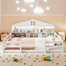Full Size Montessori Floor Bed with Storage Compartments and Shelf