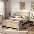 Full Size Rattan Bed Frame with Storage Drawers