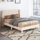 Full/Queen Size Upholstered Bed Frame with Geometric Wingback Headboard by LJGDeals