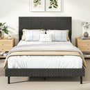 Twin/Full/Queen Size Velvet Bed Frame Upholstered Platform Bed with Chevron Headboard Gray by LJGDeals