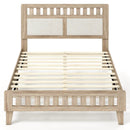 Twin Size Wood Bed Frame with Upholstered Headboard Mid Century Style by DirectDeals