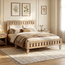 Twin Size Wood Bed Frame with Upholstered Headboard Mid Century Style by LJGDeals