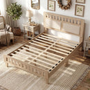 Twin Size Wood Bed Frame with Upholstered Headboard Mid Century Style by DirectDeals