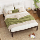 Full Size Wood Bed Frame with Wooden Slats Support and Rubber Wood Legs-Espresso