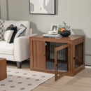Furniture Dog Crate with Cushion and Double Doors-Walnut