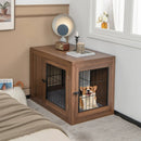 Furniture Dog Crate with Cushion and Double Doors-Walnut by LJGDeals