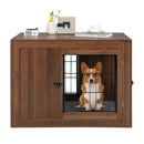 Furniture Dog Crate with Cushion and Double Doors-Walnut by LJGDeals