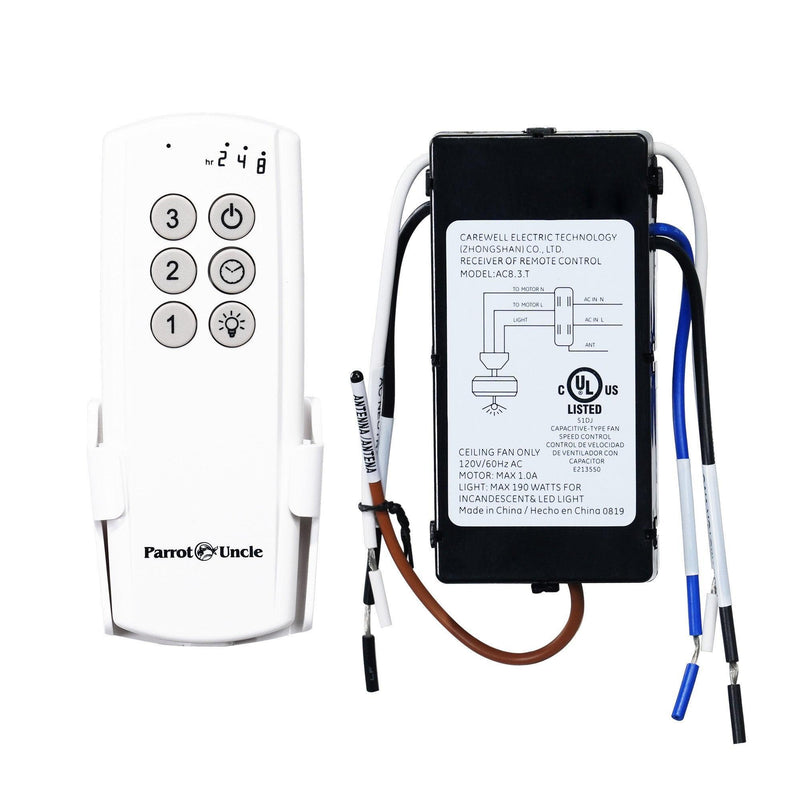 Parrot Uncle Ceiling Fan Remote Control and Receiver Kit with Wall Holder GA006