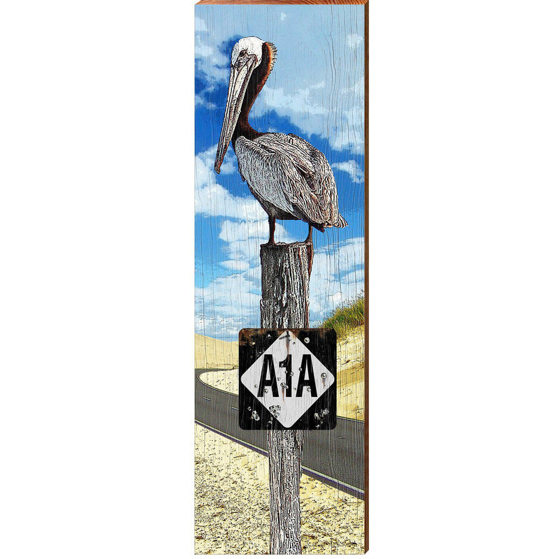 Pelican On A1A Highway Piling | Wall Art Print on Real Wood