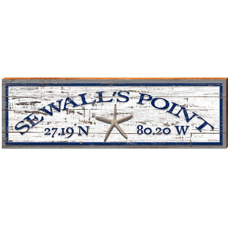 Sewall's Point Starfish Shabby Latitude Longitude | Wall Art Print on Real Wood