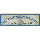 Hutchinson Island Sand Dollar Blue/Yellow Latitude Longitude | Wall Art Print on Real Wood