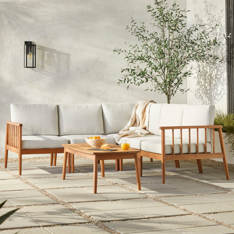 Circa Modern 6-Piece Spindle Solid Wood Outdoor Sectional and Coffee Table